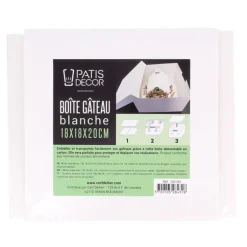 Boite Patissiere Blanche 18 X 18 X H 20 Cm Patisdecor