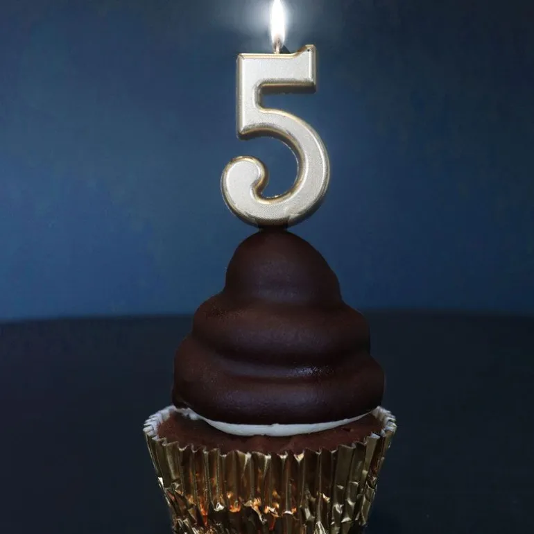 Bougie Anniversaire Doree Chiffre 5 Patisdecor
