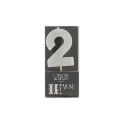 Bougie Argentee Pailletee Chiffre 2 Patisdecor