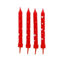 Bougies Rouges Coeurs Blancs Patisdecor (X 8)