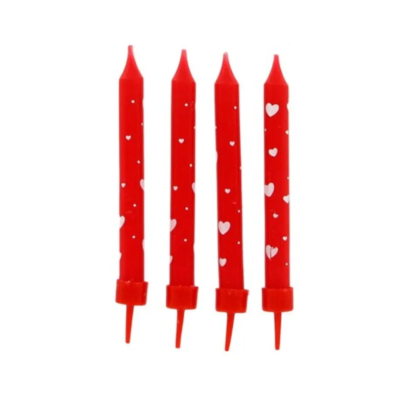 Bougies Rouges Coeurs Blancs Patisdecor (X 8)