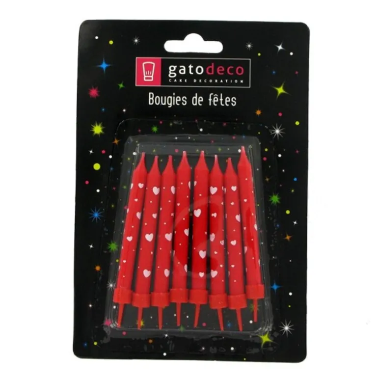Bougies Rouges Coeurs Blancs Patisdecor (X 8)