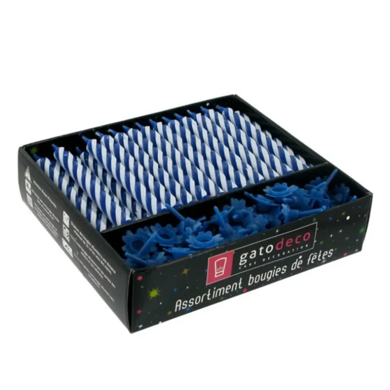 Bougies Torsadees 8 Cm Et Bobeches Roses Bleues Patisdecor (X 70)