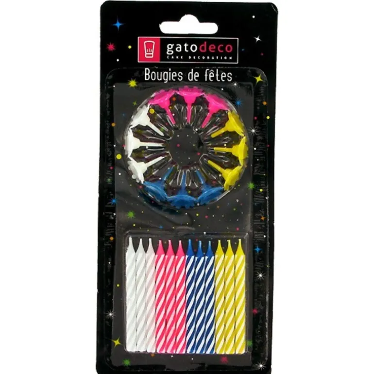 Bougies Torsadees 6 Cm Fines Assorties Patisdecor (X 12)