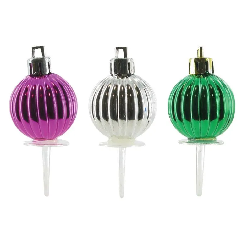 Boules De Noël Rayees Assorties Sur Pique (X50)