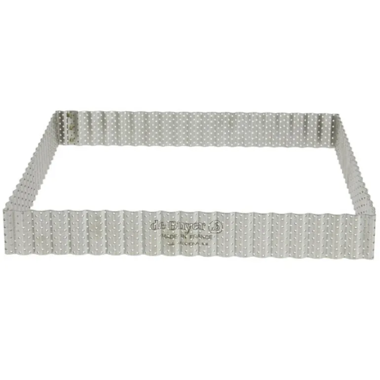 Cadre A Tarte Carre Cannele Et Perfore Inox H 3 Cm - 23 X 23 Cm De Buyer
