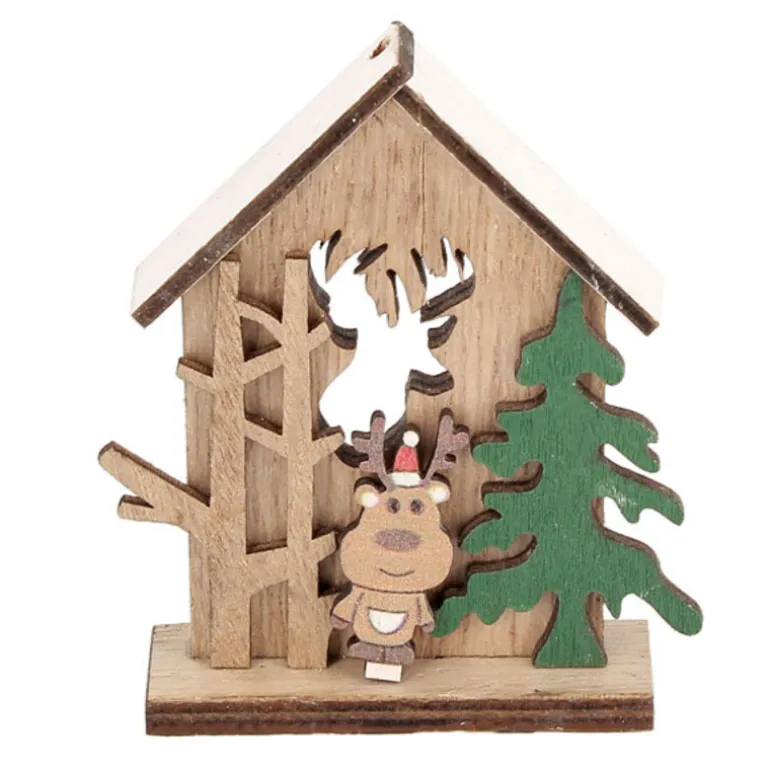 Cake Topper En Bois Chalet De Noël Renne Patisdecor