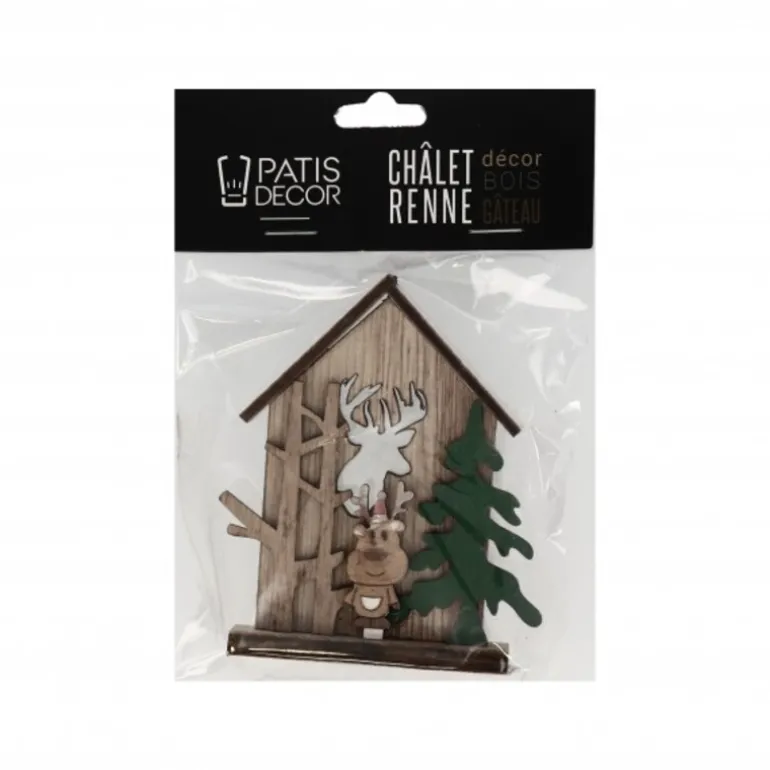 Cake Topper En Bois Chalet De Noël Renne Patisdecor
