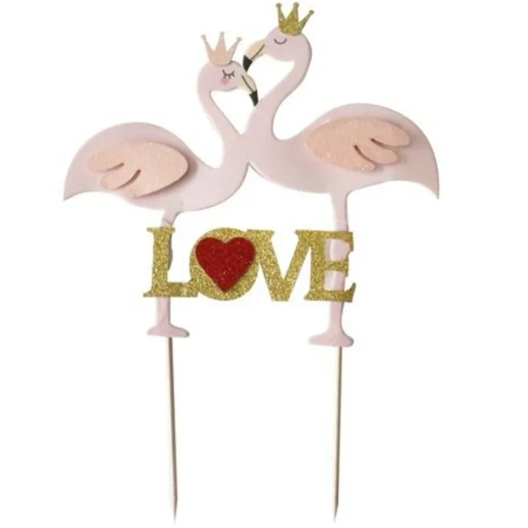 Cake Topper Flamants Roses Love Patisdecor