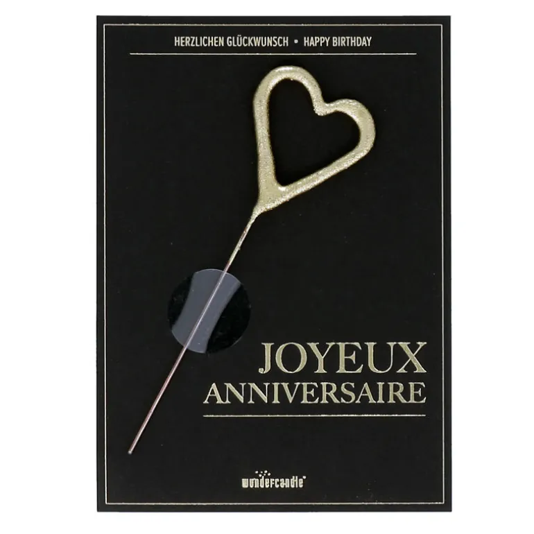 Cierge Magique Coeur Dore + Carte Joyeux Anniversaire Noire