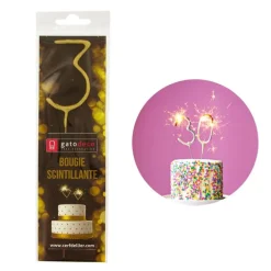 Cierge Magique Dore Chiffre 3 Patisdecor