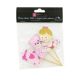 Cupcake Toppers Bebe Fille En Bois (X3)