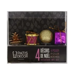 Décors De Noël Assortis Violet Dore Sur Pique (X4)
