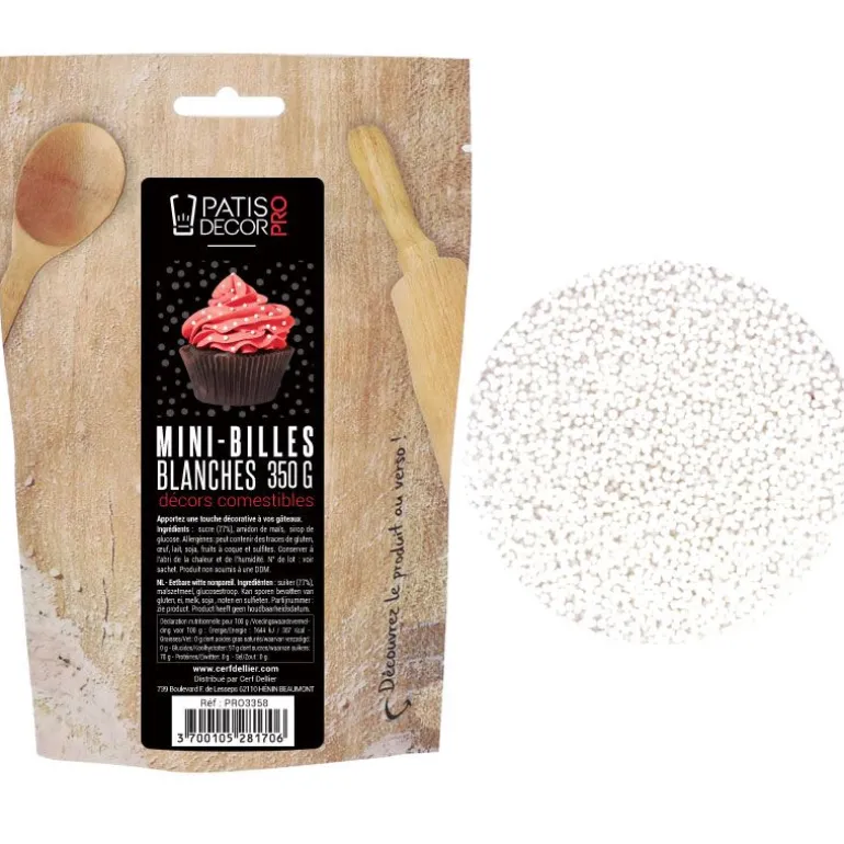 Décors Mini Billes Blanches Comestibles Patisdecor Pro 350 G