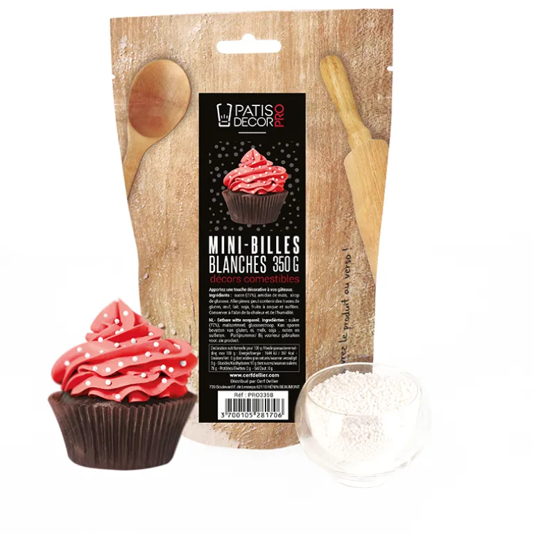 Décors Mini Billes Blanches Comestibles Patisdecor Pro 350 G
