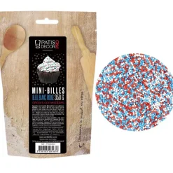 Décors Mini Billes Bleu Blanc Rouge Comestibles Patisdecor Pro 350 G
