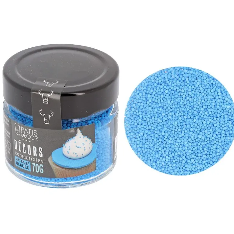 Décors Mini Billes Comestibles Bleues Patisdecor