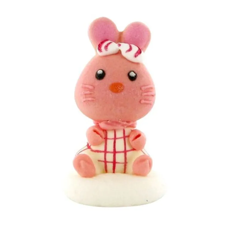 Decor Comestible Lapin Rose Assis 5,5 Cm