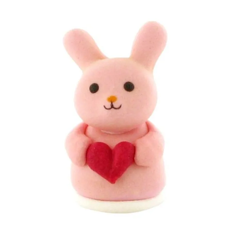 Decor Comestible Lapin Rose Coeur 4,5 Cm