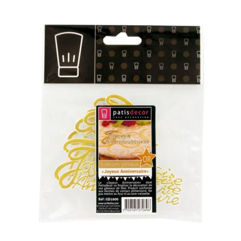 Decor Joyeux Anniversaire Or Patisdecor (X5)