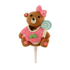 Ourson Rose De Noël Résine Sur Pique