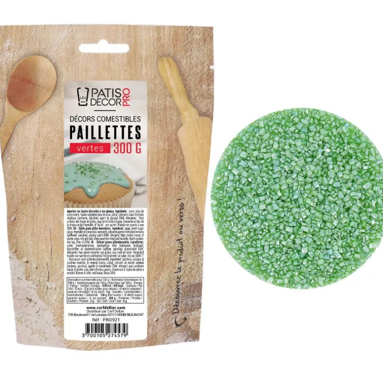 Paillettes Comestibles Vertes Patisdecor Pro 300 G