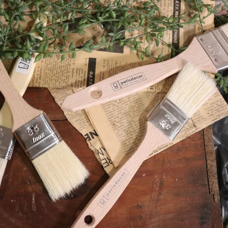 Pinceau Plat Soie Manche Bois