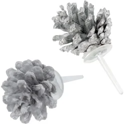 Pommes De Pin Argentees Sur Pique (X30)