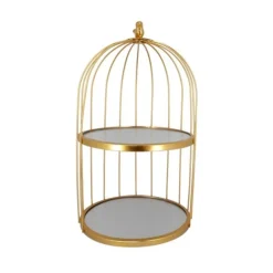 Presentoir Cage A Oiseaux Dore 2 Etages Patisdecor 25 Cm