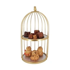 Presentoir Cage A Oiseaux Dore 2 Etages Patisdecor 20 Cm