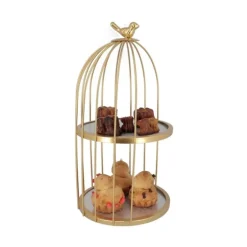 Presentoir Cage A Oiseaux Dore 2 Etages Patisdecor 20 Cm