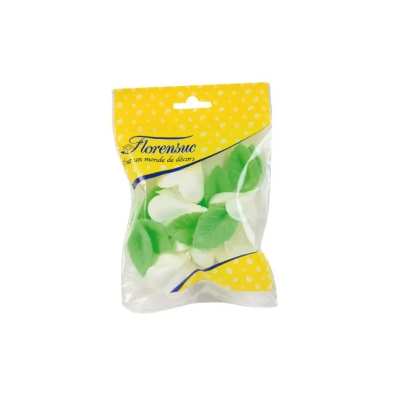 Rose Blanche Avec Feuilles (X 6)