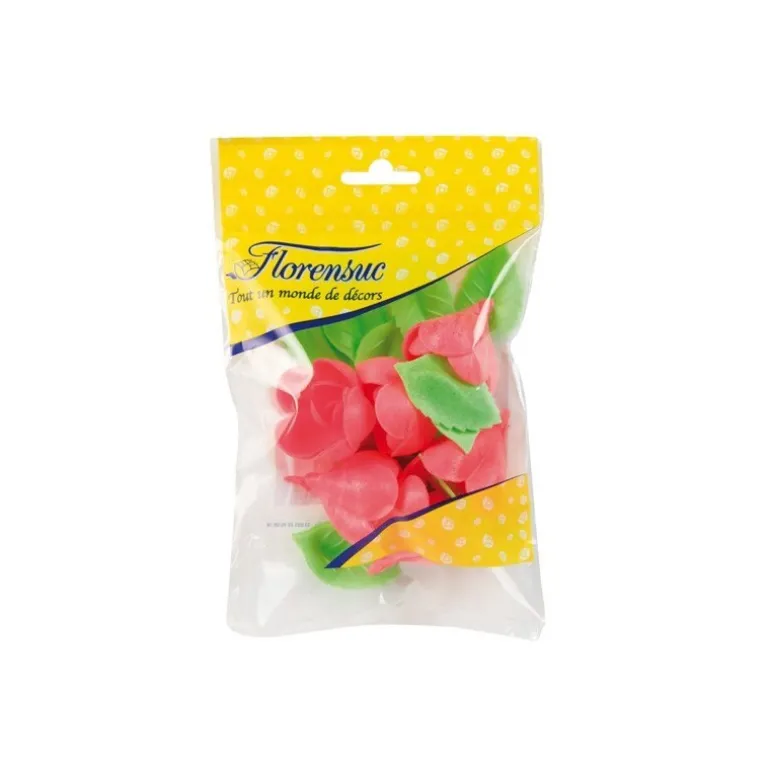 Rose Carmin Avec Feuilles (X 6)