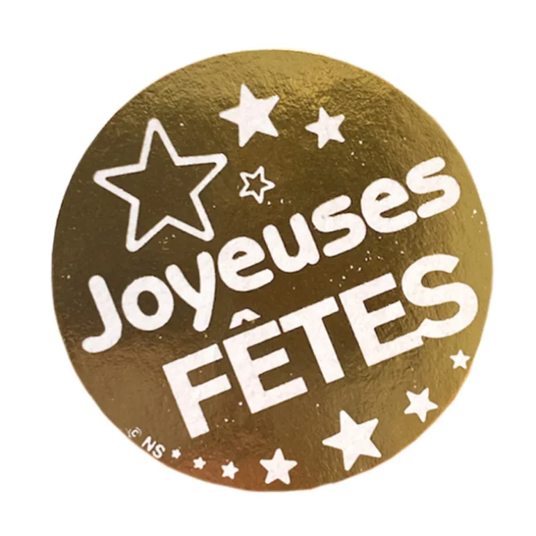 Étiquettes Adhésives Rondes Dorees Joyeuses Fêtes (X500)